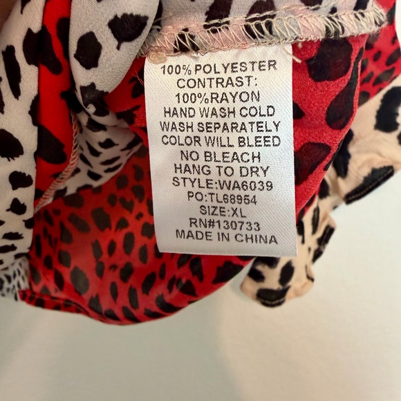 Umgee Red and Black Animal Print Blouse - Picture 3 of 5